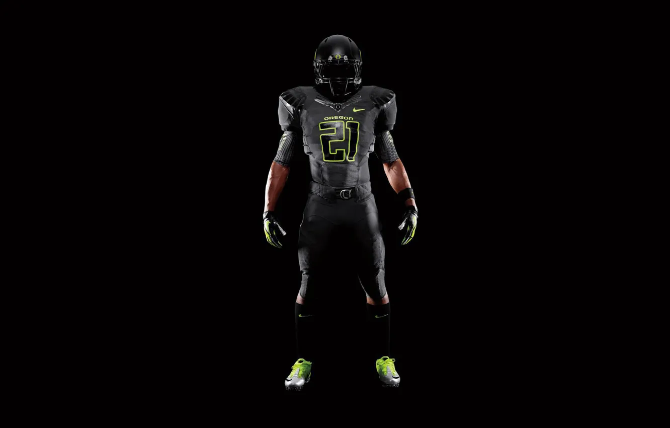 Фото обои желтый, черный, американский футбол, Nike, New Oregon Nike Pro Combat uniforms
