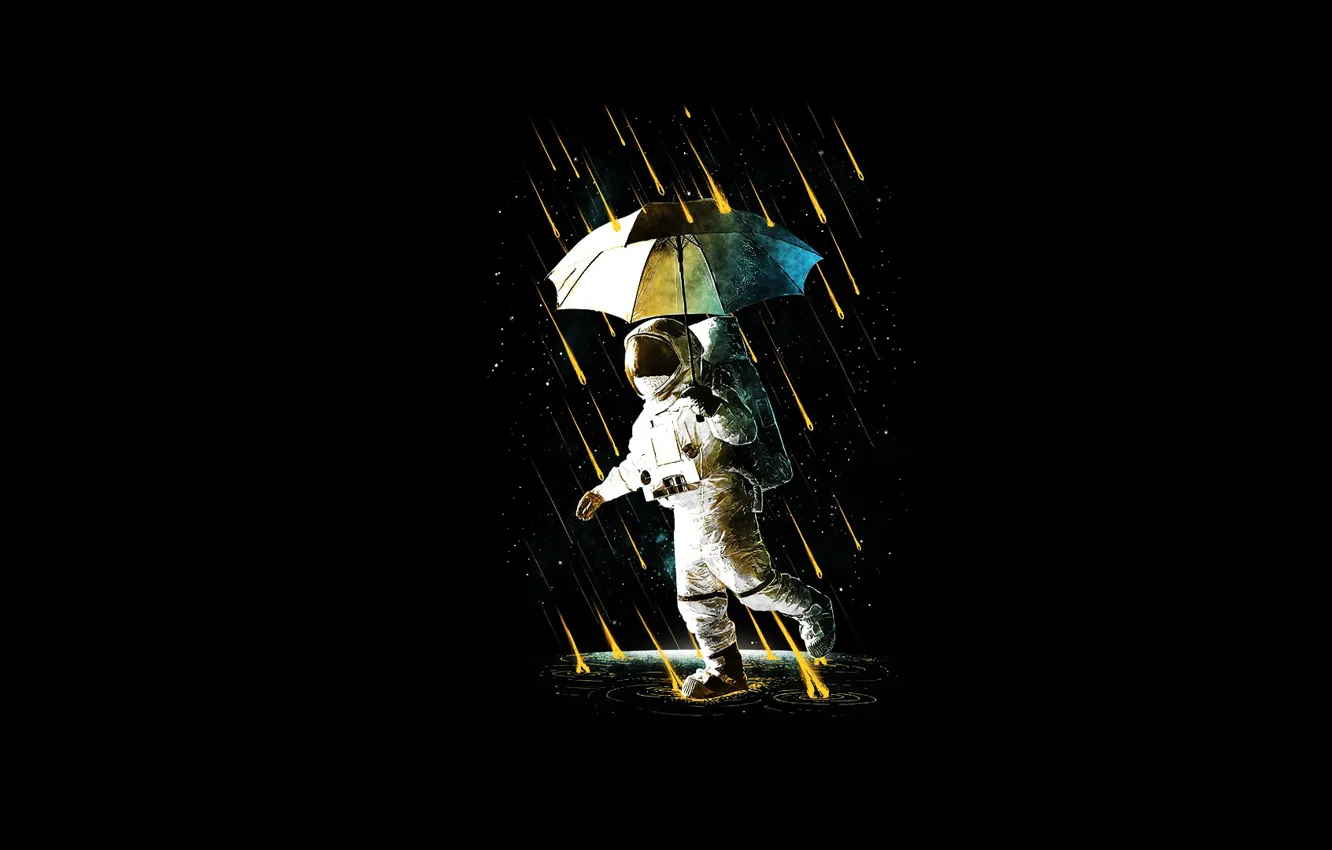 Фото обои зонтик, дождь, костюм, астронавт