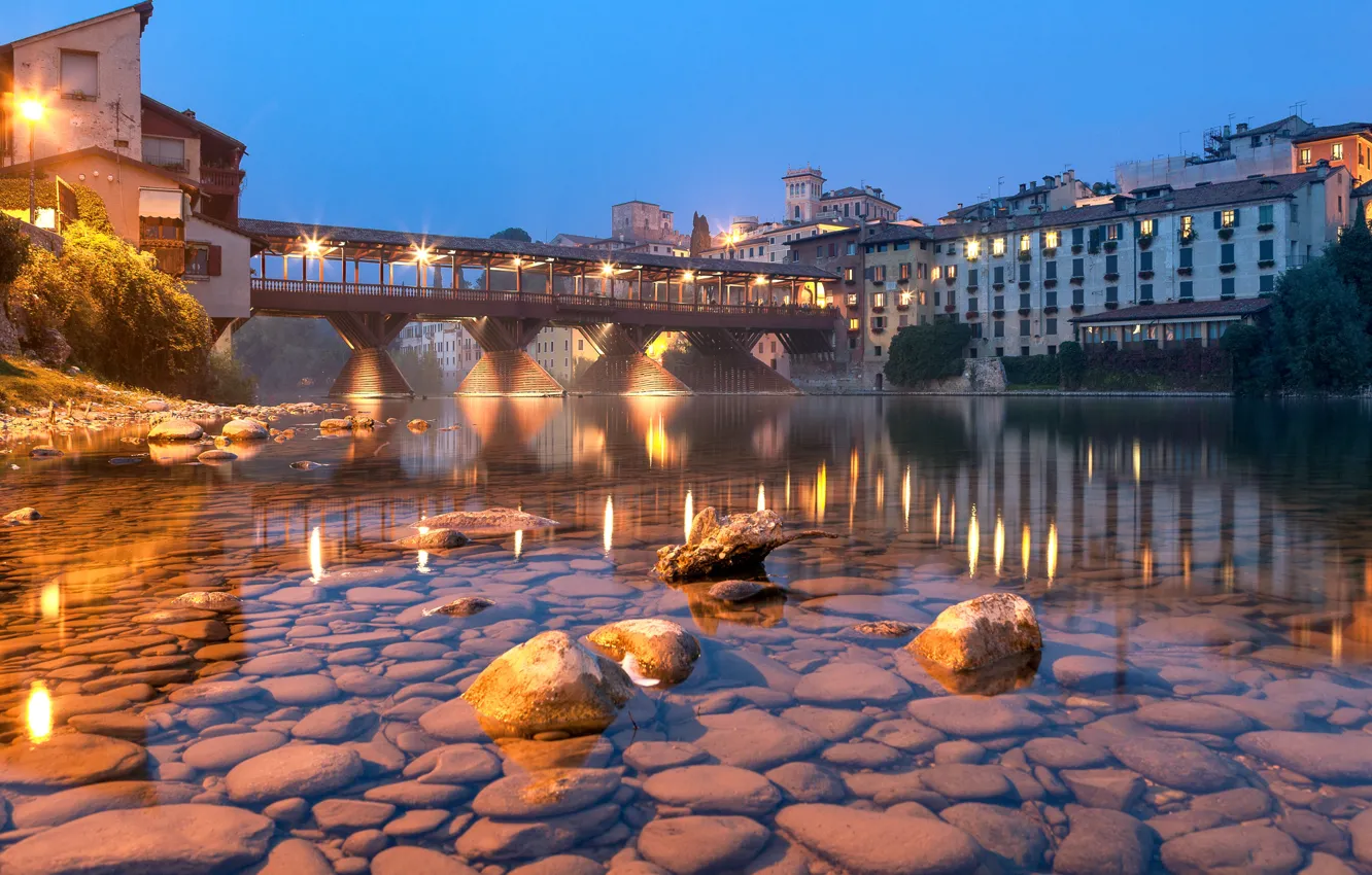 Фото обои city, river, bridge, stones