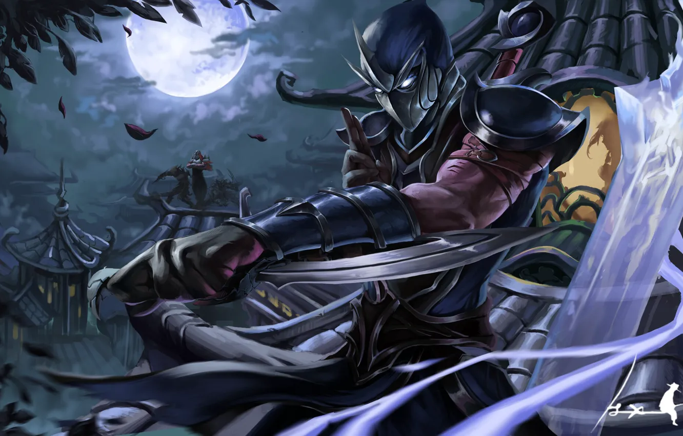 Фото обои ночь, ниндзя, Shen, League of Legends