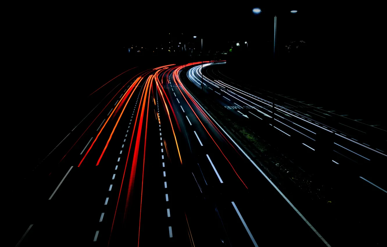 Фото обои light, road, night, lines