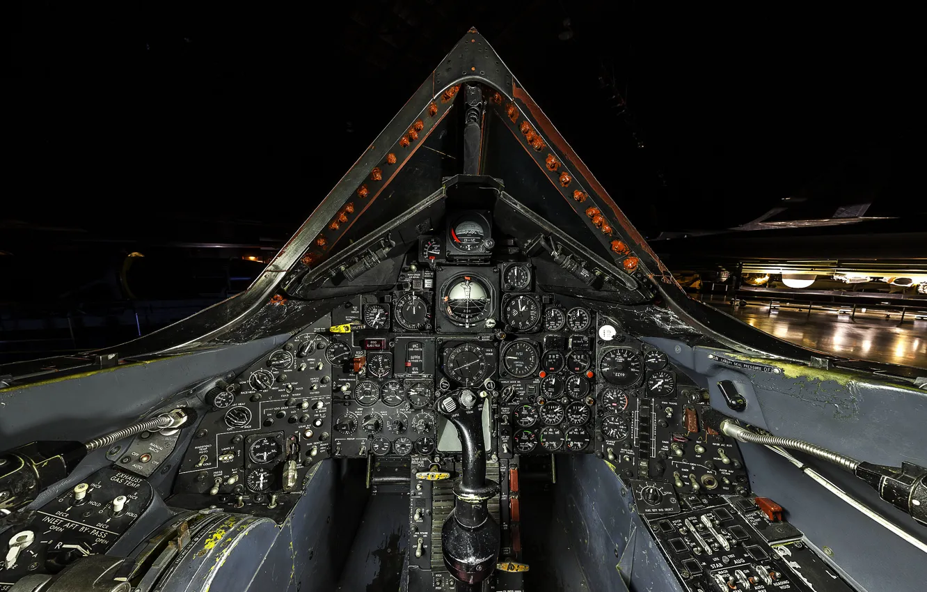 Фото обои Lockheed, inside, buttons, joystick, cockpit, dashboard, black project, SR-71 Blackbird