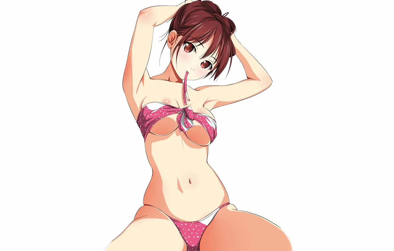 Фото обои girl, sexy, cleavage, brown hair, brown eyes, boobs, anime, beautiful