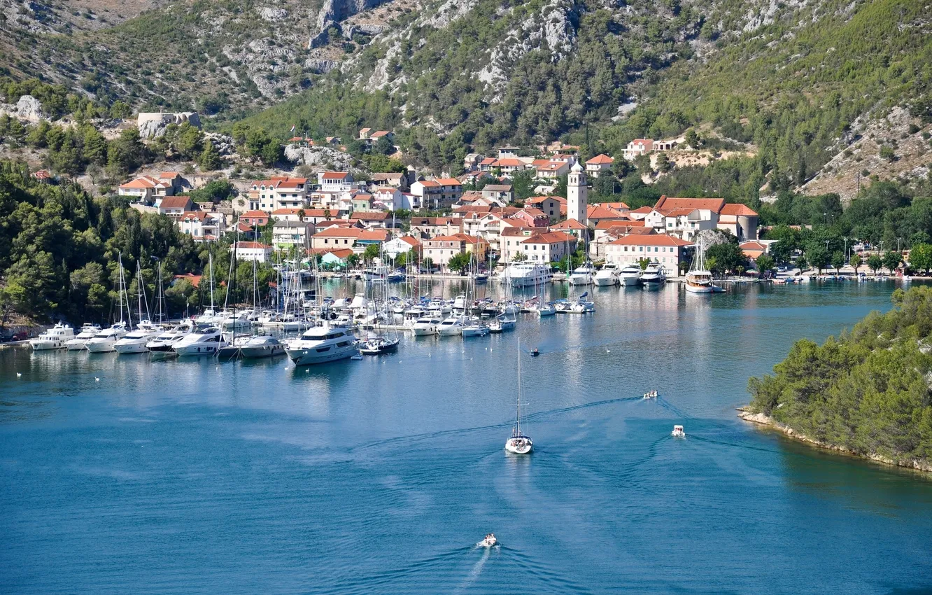 Фото обои яхты, Хорватия, Croatia, река Крка, Skradin, Krka river, Скрадин