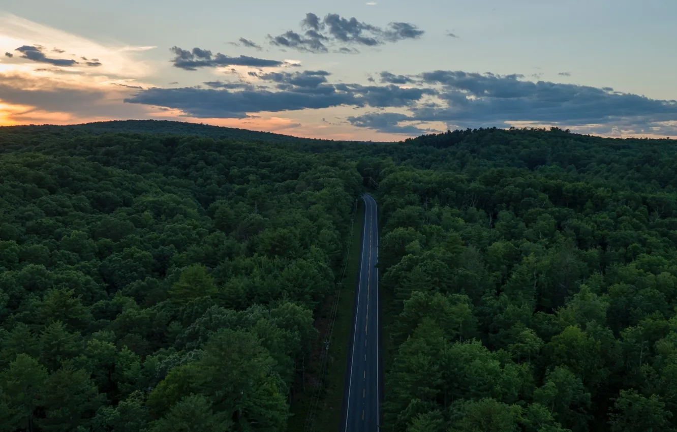 Фото обои twilight, road, sky, trees, landscape, nature, sunset, clouds