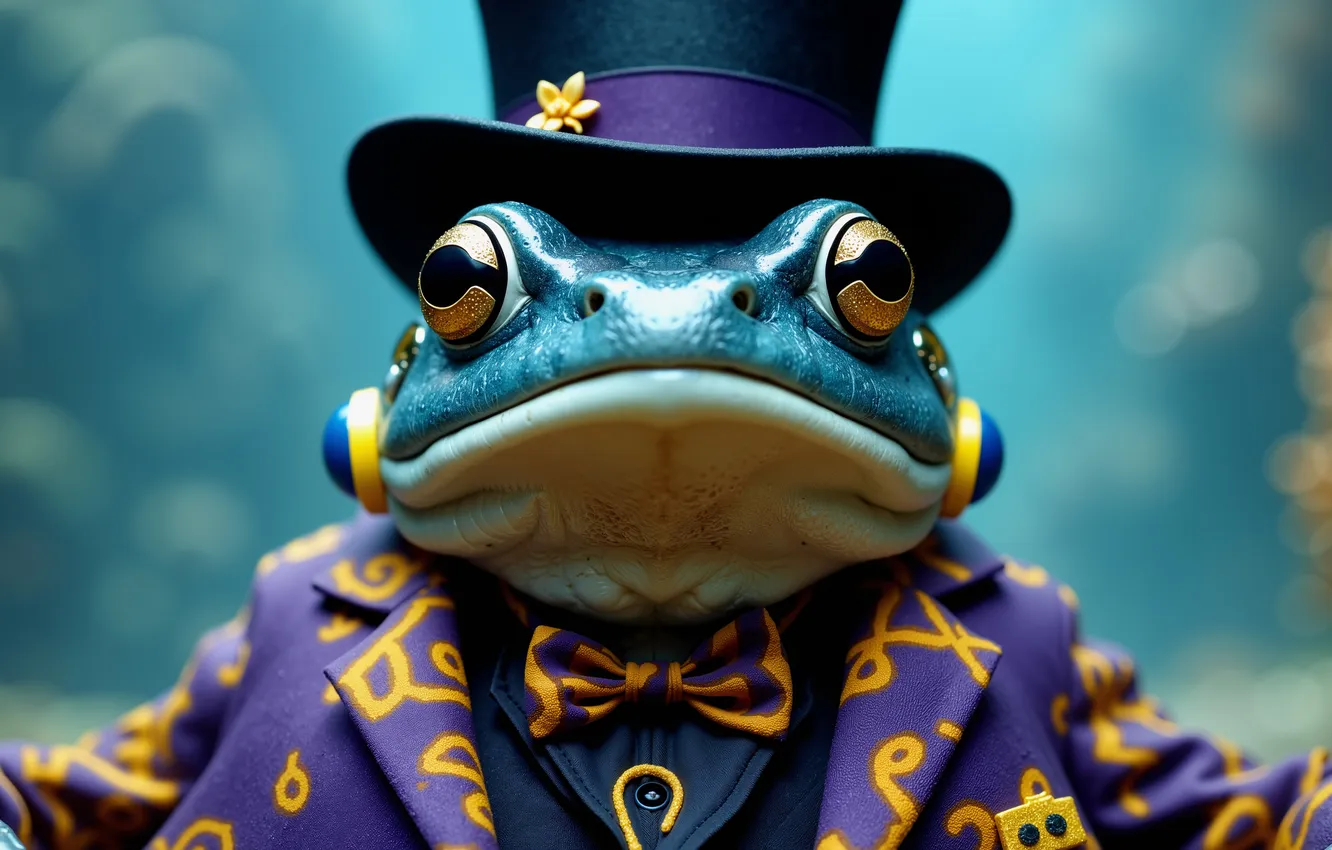 Фото обои hat, frog, suit