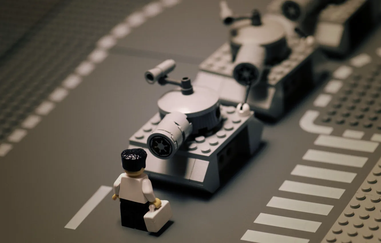 Фото обои дорога, черно-белый, человек, ч/б, танк, Лего, lego, танки