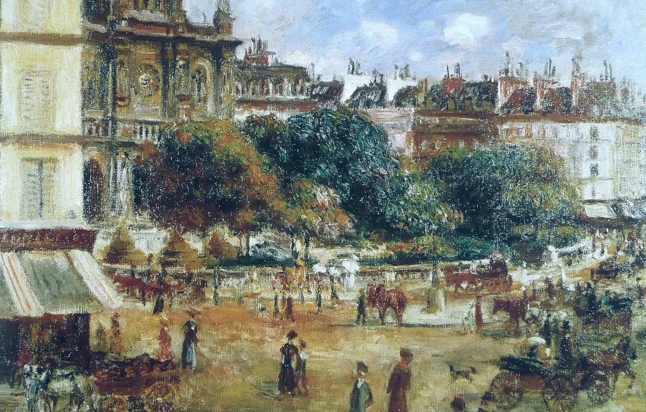 Фото обои картина, городской пейзаж, Пьер Огюст Ренуар, Pierre Auguste Renoir, Пляс де ля Трините. Париж