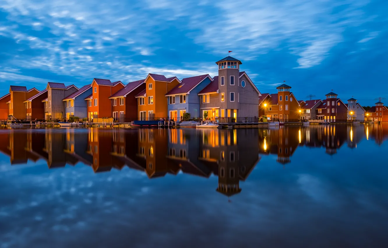 Фото обои вода, отражение, здания, дома, Нидерланды, Groningen, Гронинген, The Netherlands