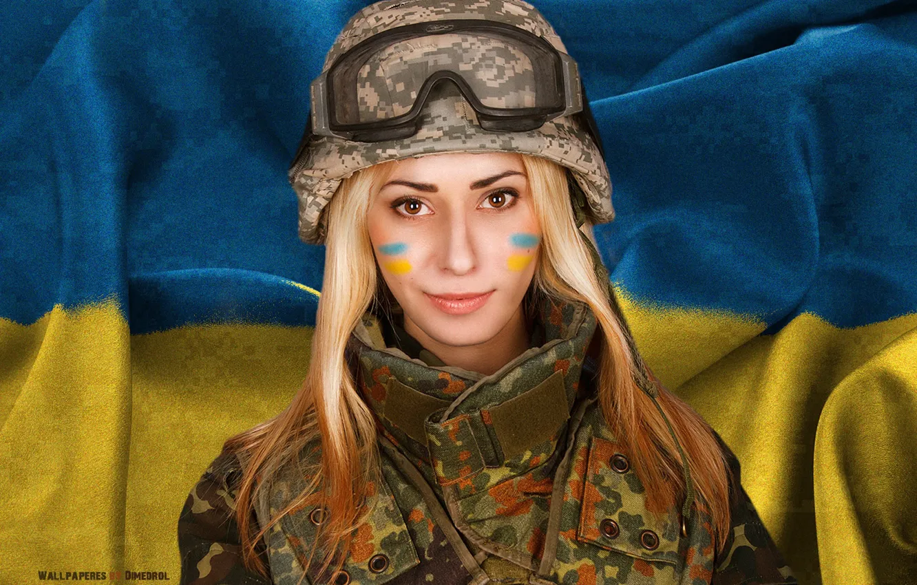 Фото обои девушка, флаг, блондинка, форма, украина, военная, украинка