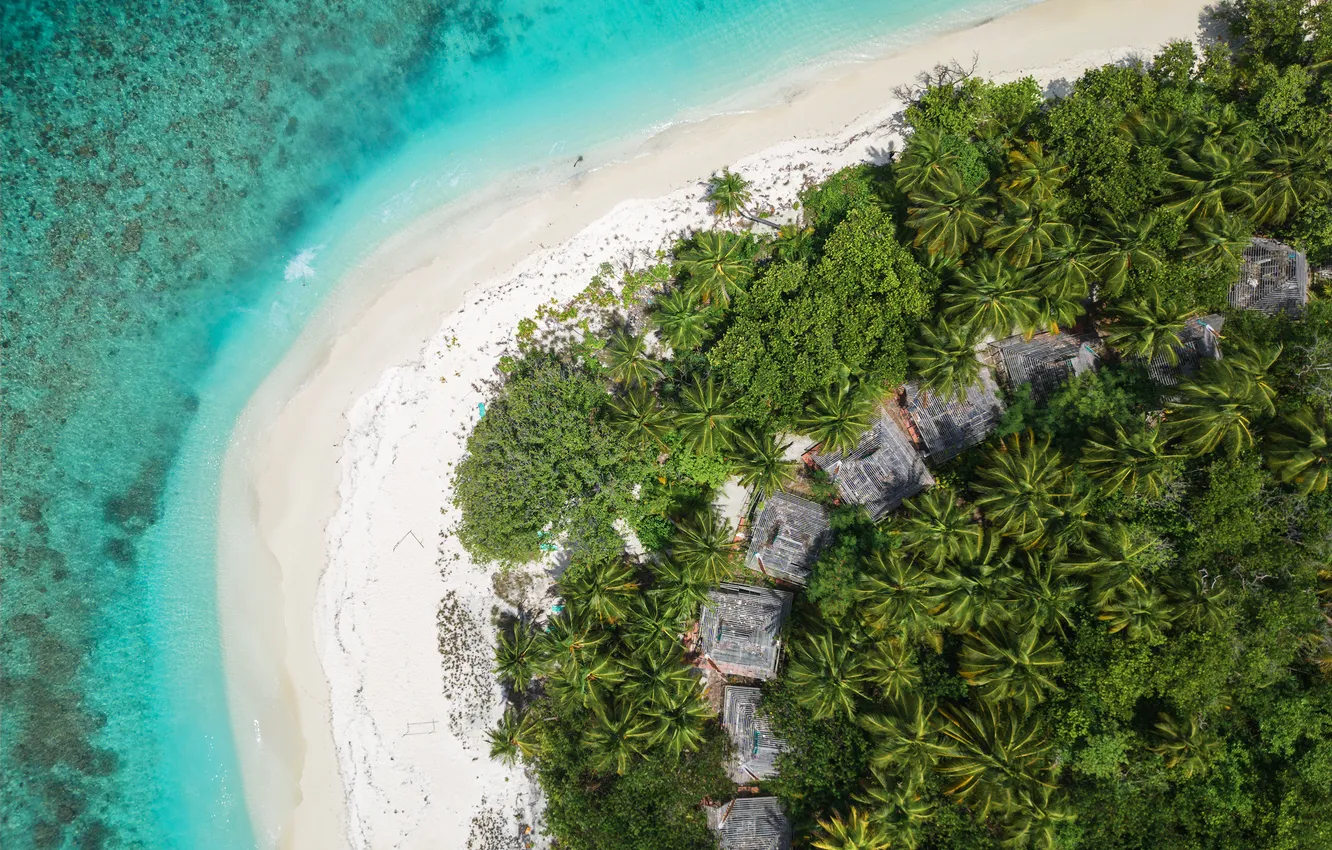 Фото обои sea, coast, houses, tropical, caribbean