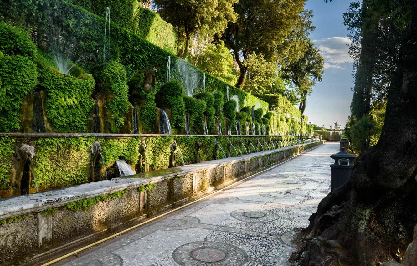 Фото обои Италия, фонтан, аллея, Тиволи, вилла д'Эсте