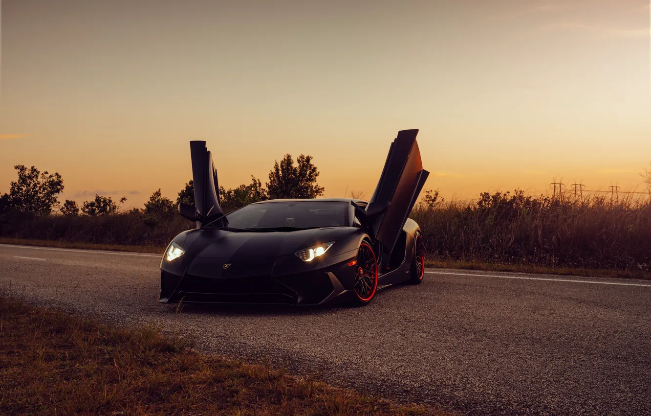 Фото обои lamborghini, black, evening, aventador sv