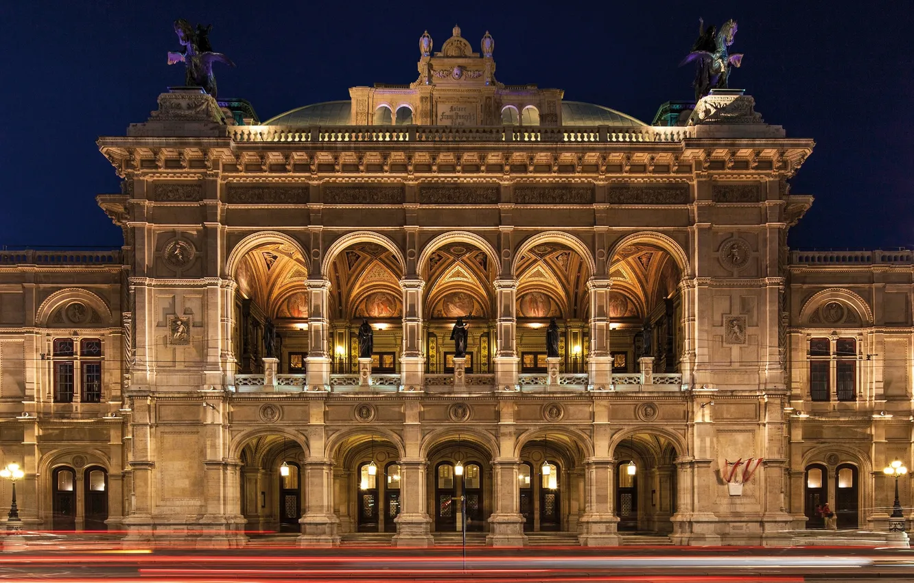 Фото обои Opera, Opera House, Vienna, Wien, at night, nightshot, Staatsoper, Oper