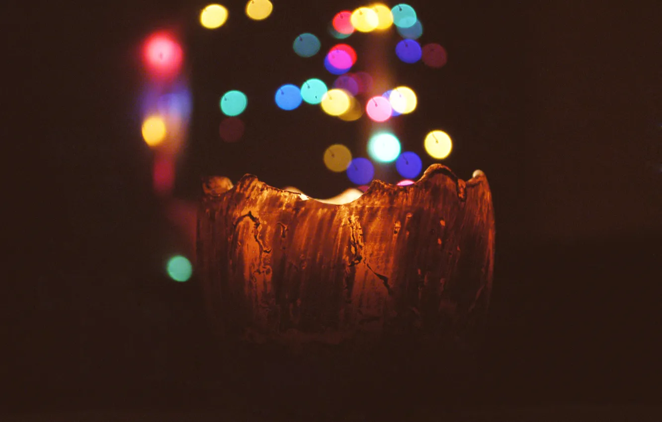 Фото обои огни, фон, свеча, свечка, боке