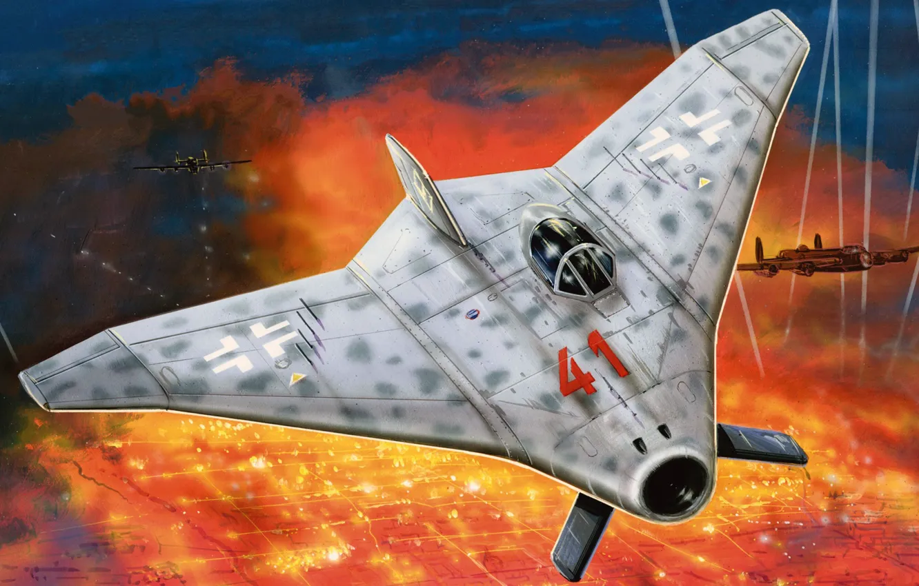 Фото обои Германия, прототип, истребитель-перехватчик, люфтваффе, ночной истребитель, летающее крыло, Zdenek Machacek, Blohm & Voss Ae 607