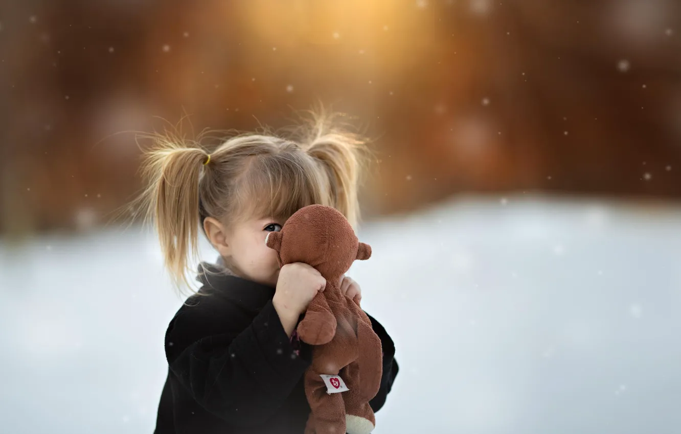 Фото обои игрушка, девочка, боке, хвостики