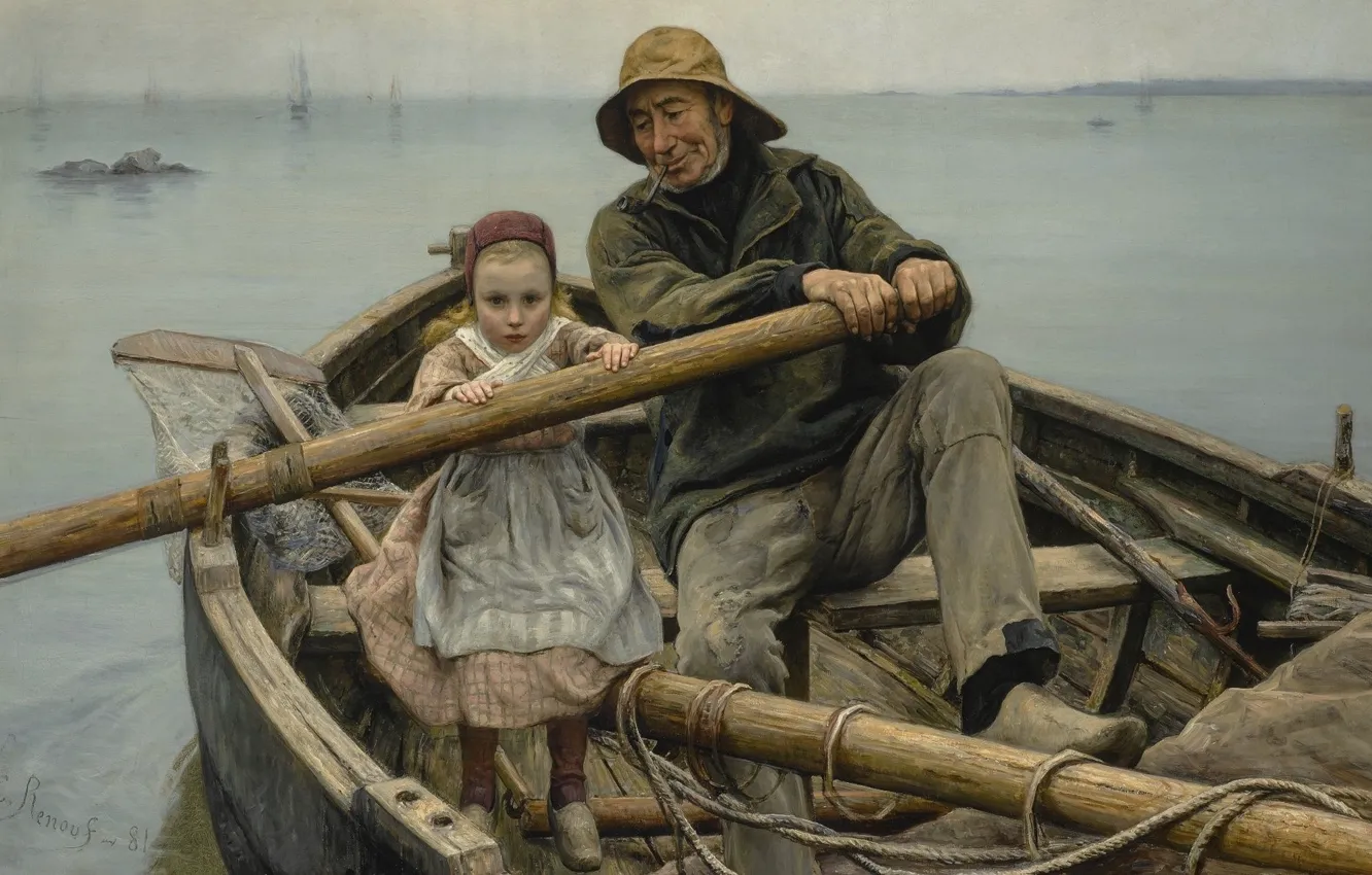 Фото обои 1881, французский живописец, French painter, The helping hand, Рука помощи, Emile Renouf, Эмиль Ренуф