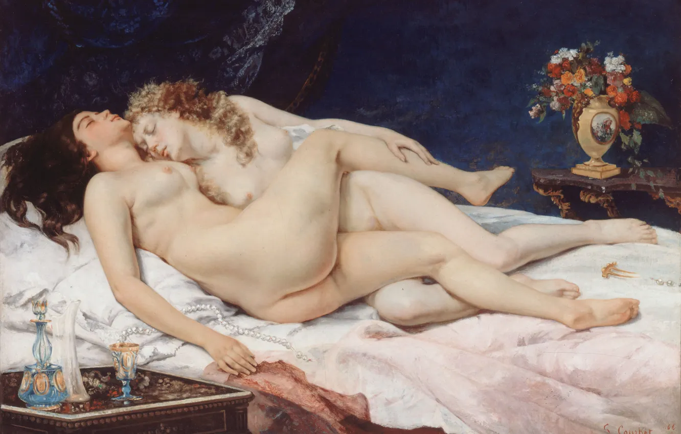 Фото обои Девушки, Картина, Двое, Gustave Courbet, Гюстав Курбе, Французский живописец, Обнажены, Спящие