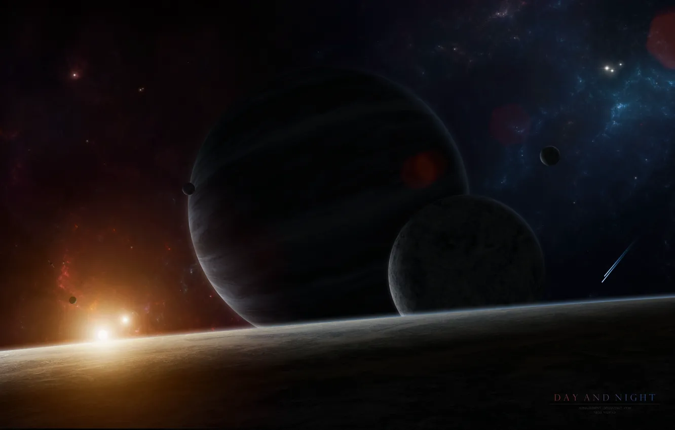 Фото обои звезды, планеты, свечение, спутники, star sistem