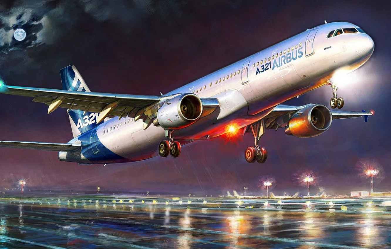 Фото обои рисунок, арт, Airbus, жирнов, Узкофюзеляжный реактивный пассажирский самолёт, A321