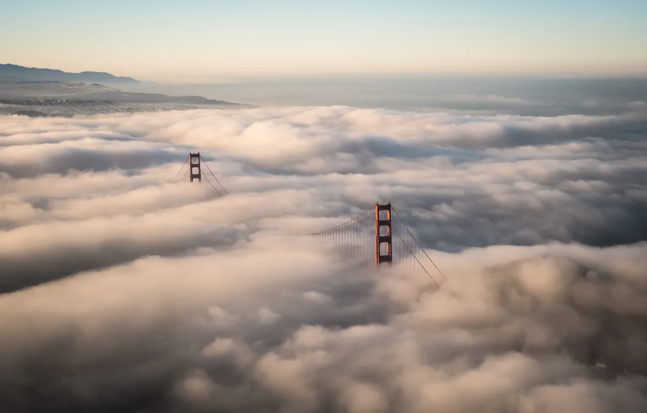 Фото обои облака, мост, США, Америка, Golden Gate