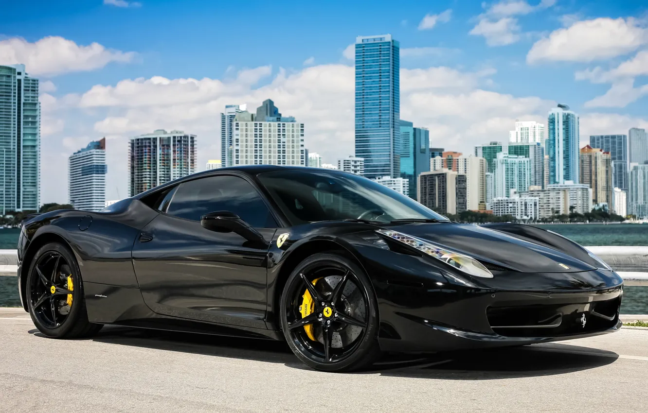 Фото обои Ferrari, black, 458, Italia