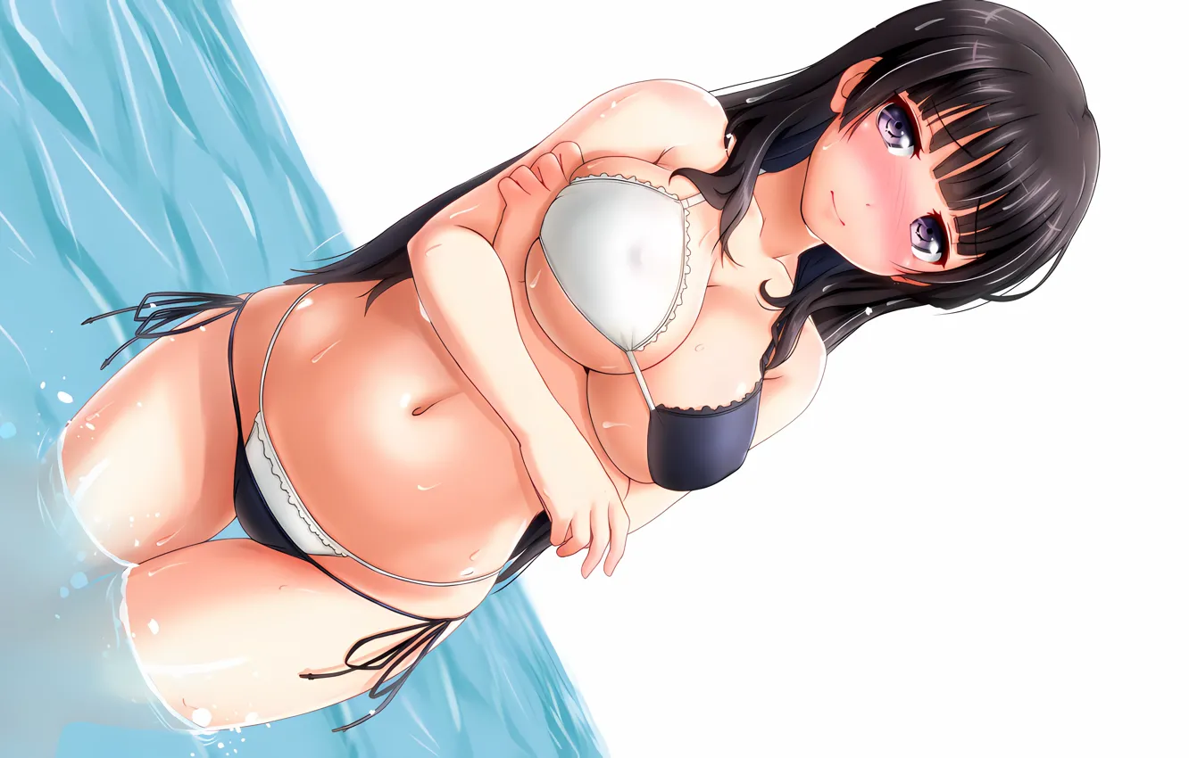 Фото обои girl, sexy, wet, cleavage, long hair, sea, boobs, anime