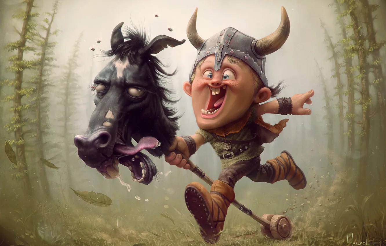 Фото обои настроение, арт, викинг, viking, лошадка, Tiago Hoisel