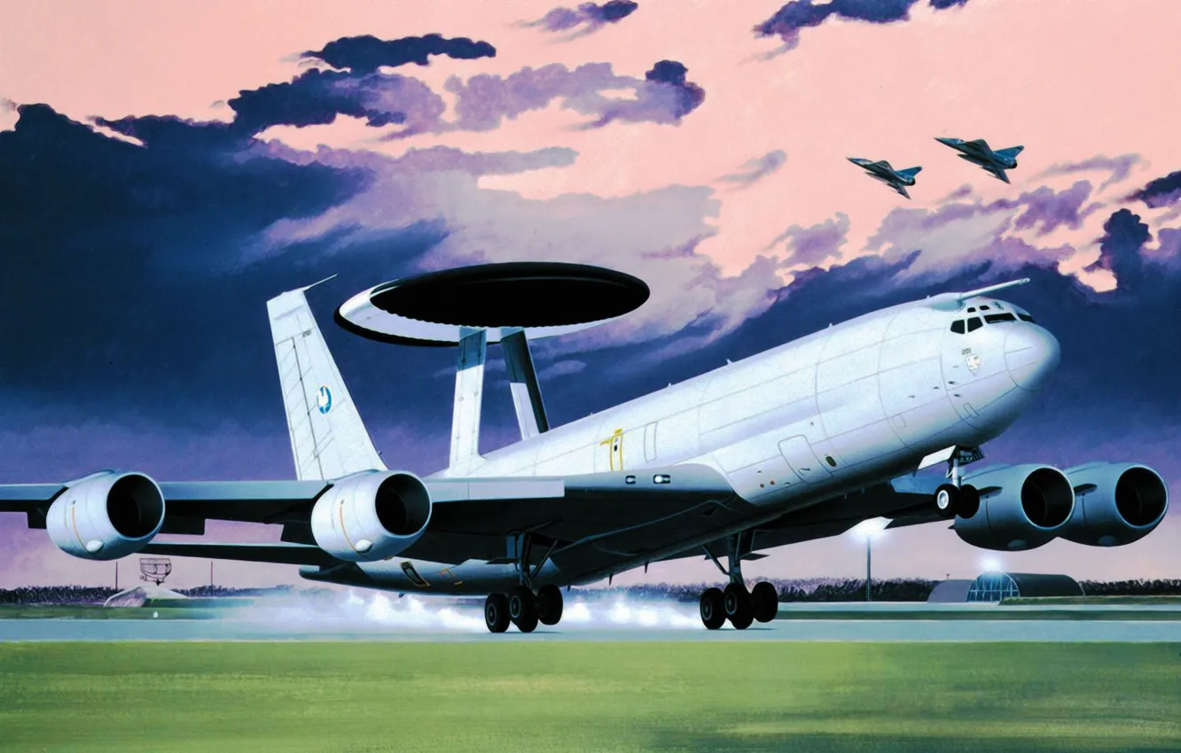Фото обои art, airplane, painting, aviation, Boeing E-3 Sentry