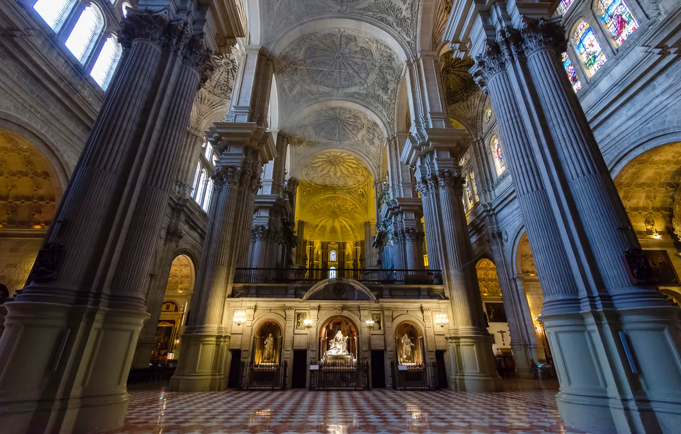 Фото обои колонны, Испания, религия, Малага, кафедральный собор, неф