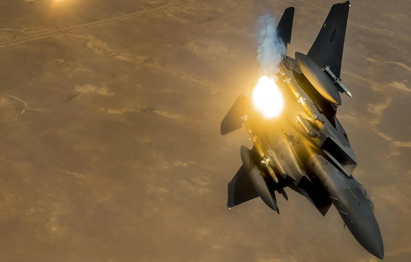 Фото обои ВВС США, истребитель-бомбардировщик, F-15E, Strike Eagle, McDonnell Douglas, американский двухместный, ударный орёл