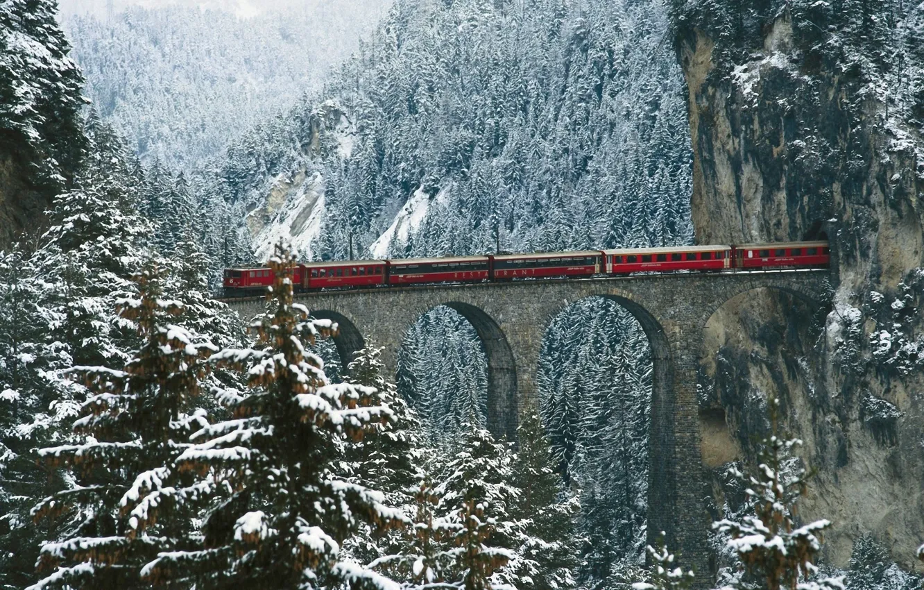 Фото обои снег, мост, поезд, норвегия, нидерланды