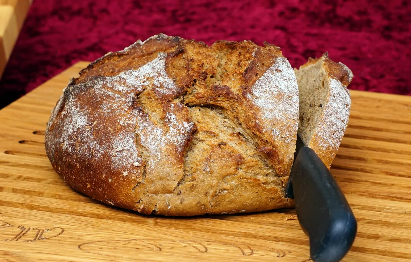 Фото обои хлеб, нож, разделочная доска