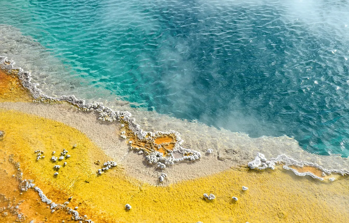 Фото обои вода, берег, соли, Yellow Stone.