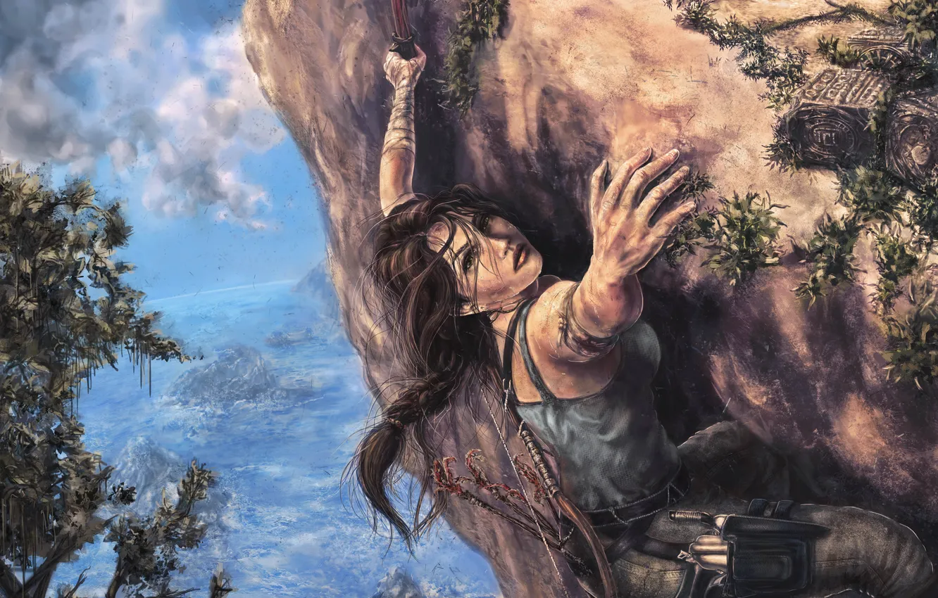 Фото обои девушка, скала, Tomb Raider, лара крофт