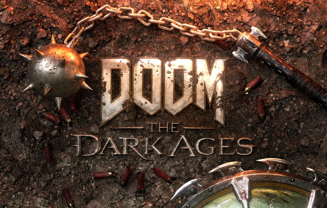 Фото обои earth, Logo, shield, Doom, flail