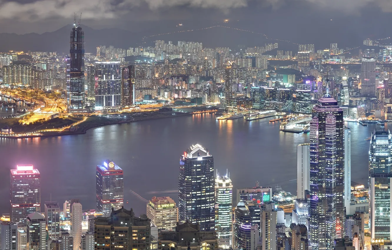 Фото обои ночь, city, город, небоскребы, night, Hong Kong