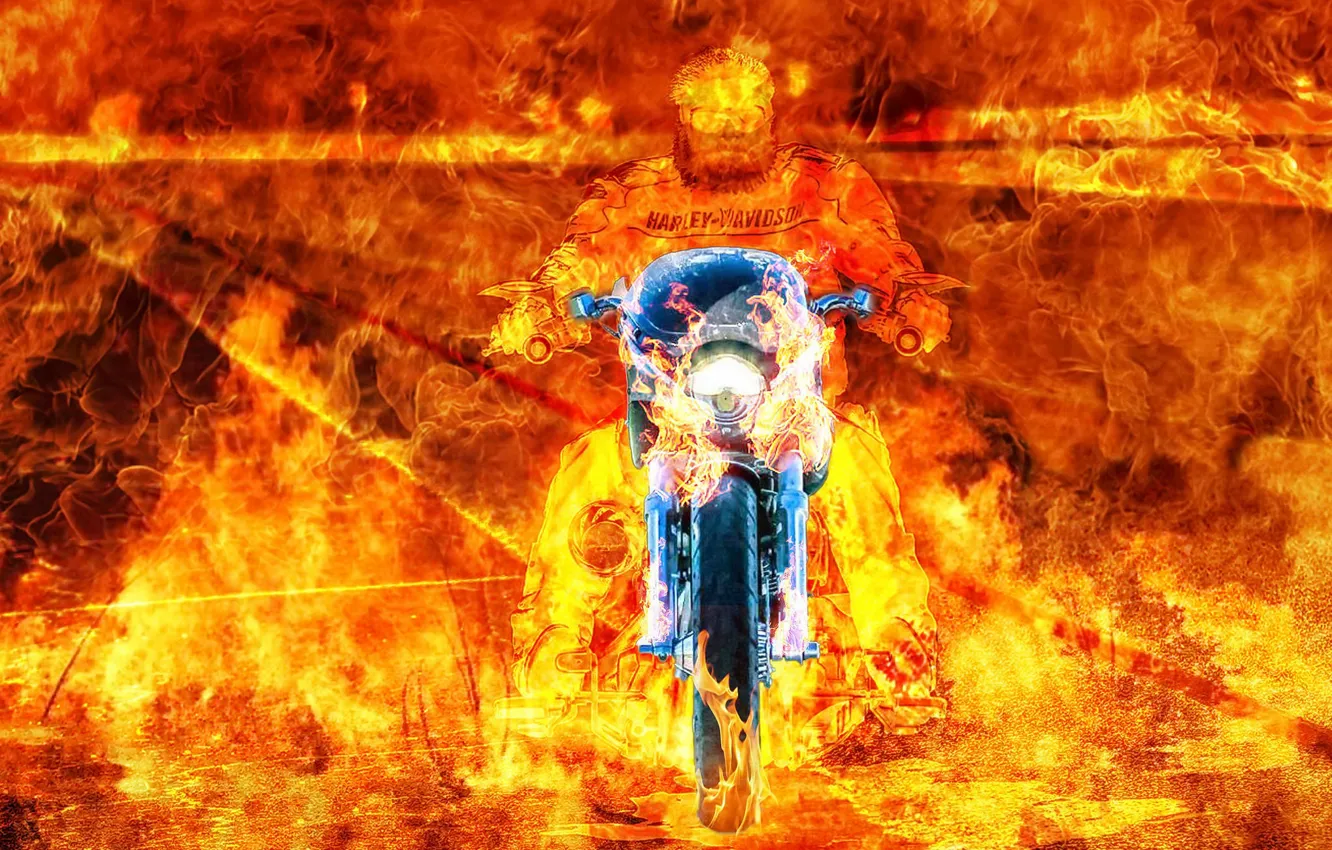 Фото обои фон, огонь, мотоцикл