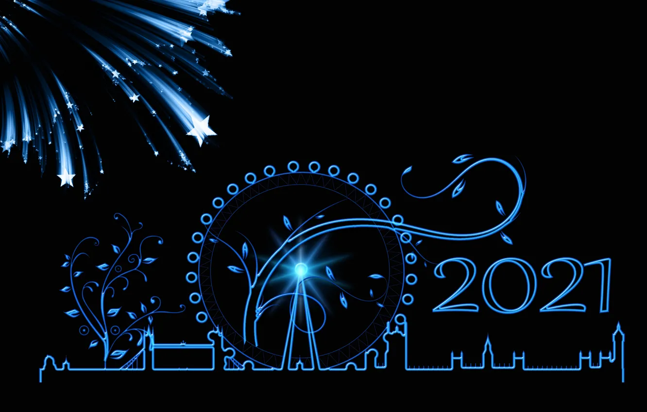Фото обои звезды, дизайн, город, Лондон, вектор, Великобритания, Новый год, колесо обозрения