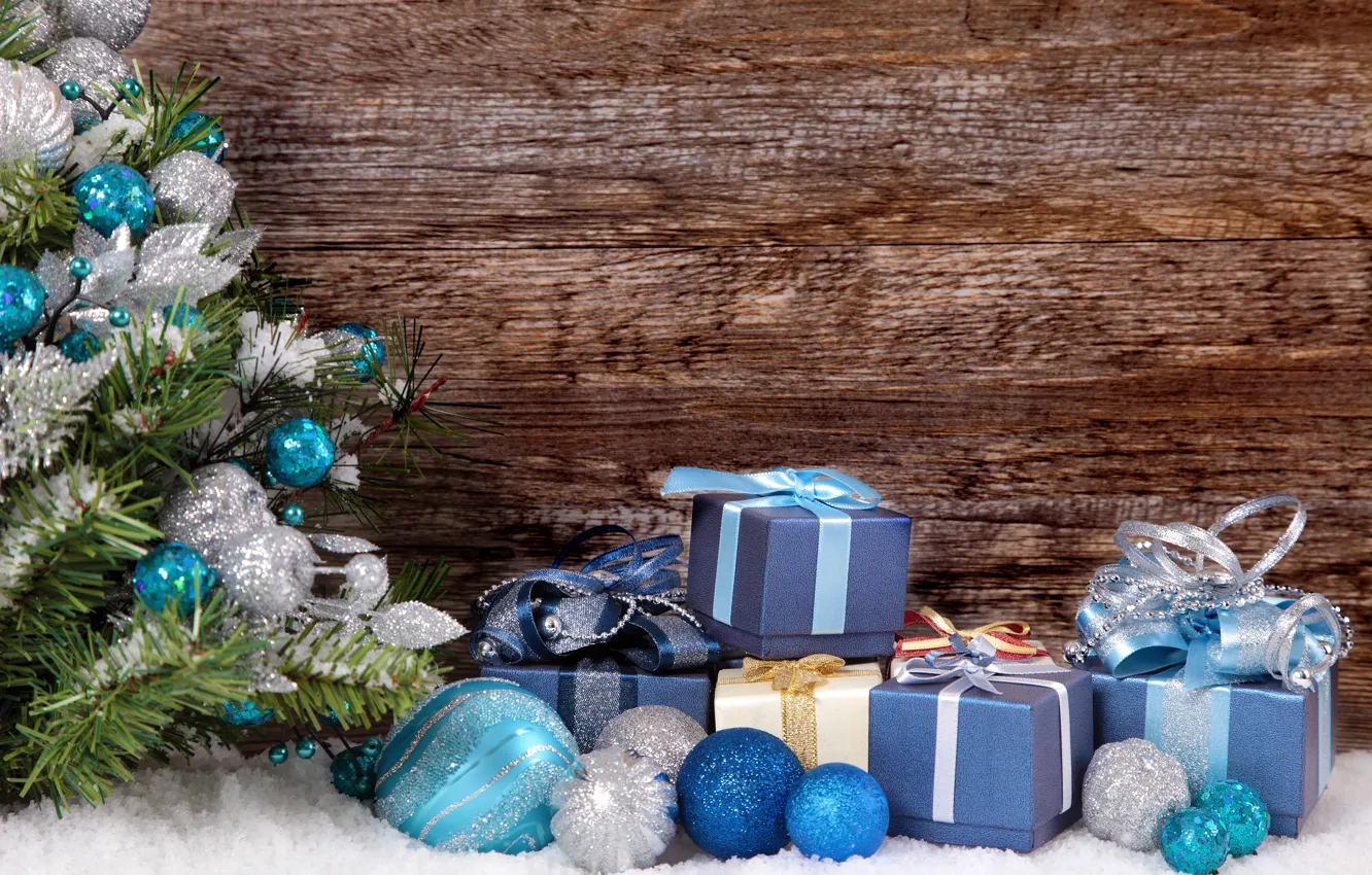 Фото обои снег, шары, Новый Год, Рождество, wood, merry christmas, decoration, xmas