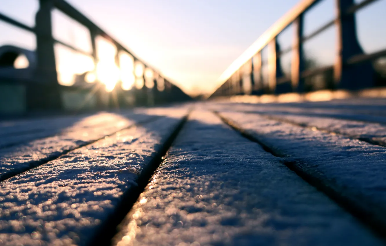 Фото обои снег, мороз, перила, snow, frost
