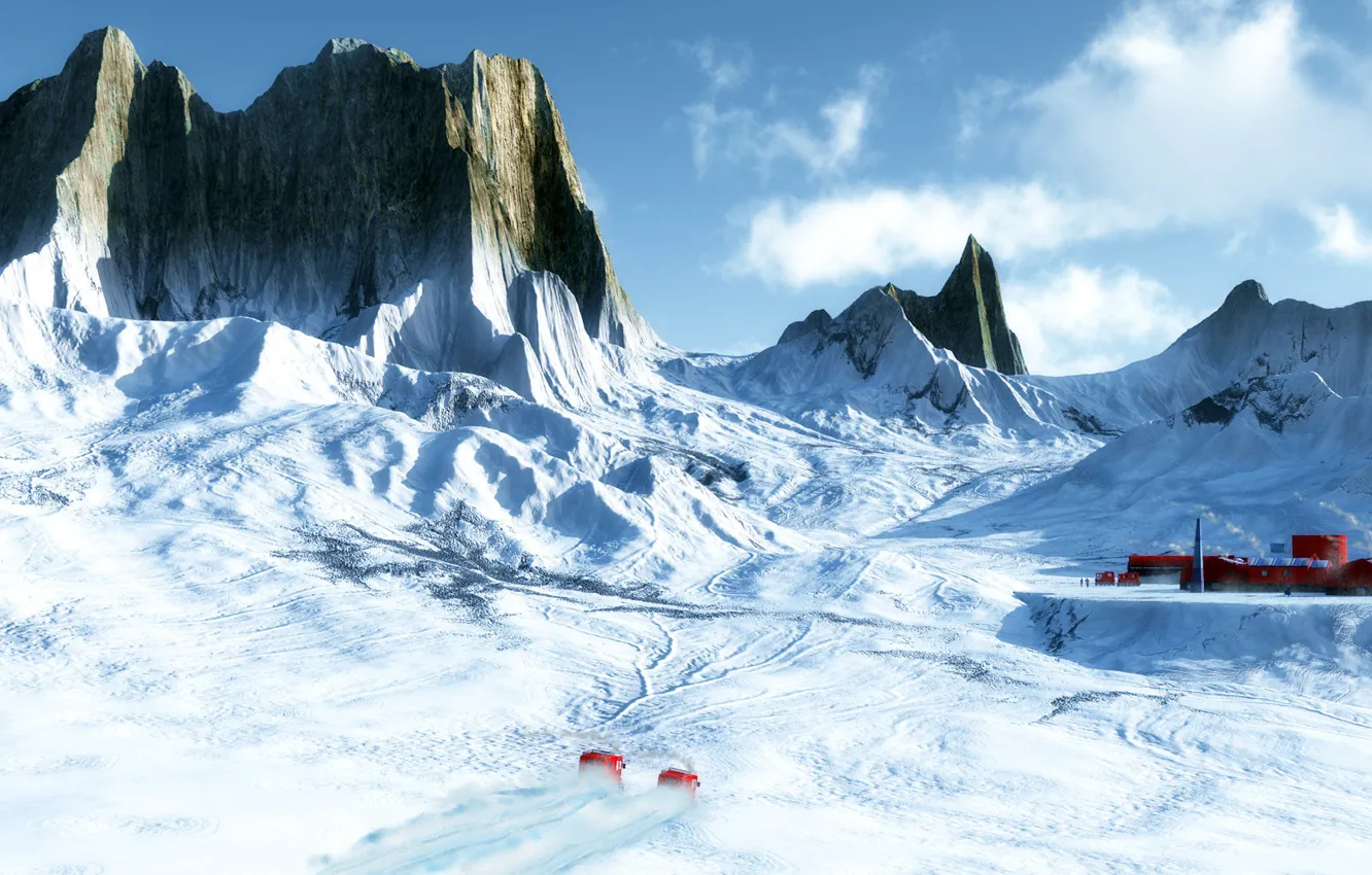 Фото обои зима, горы, станция