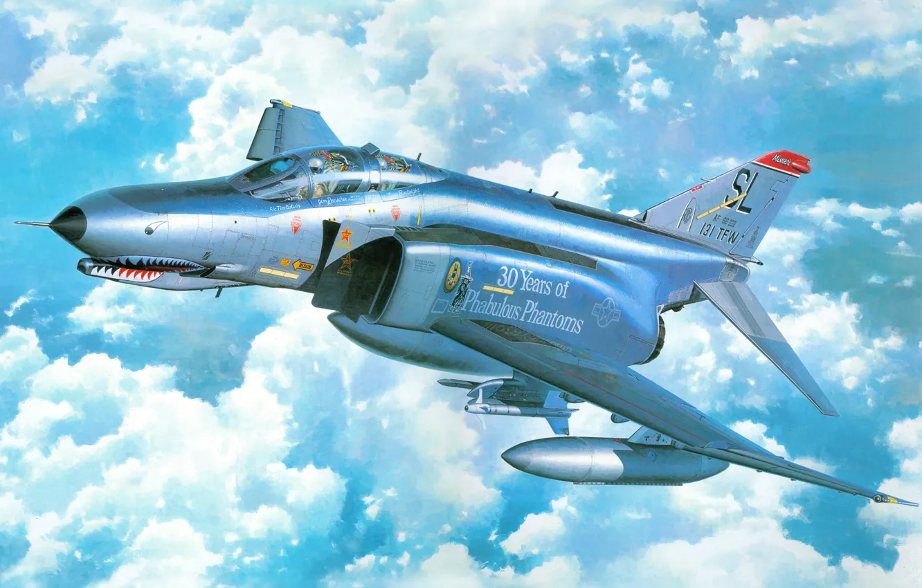 Фото обои небо, рисунок, истребитель, арт, многоцелевой, ВВС США, Phantom II, поддержки