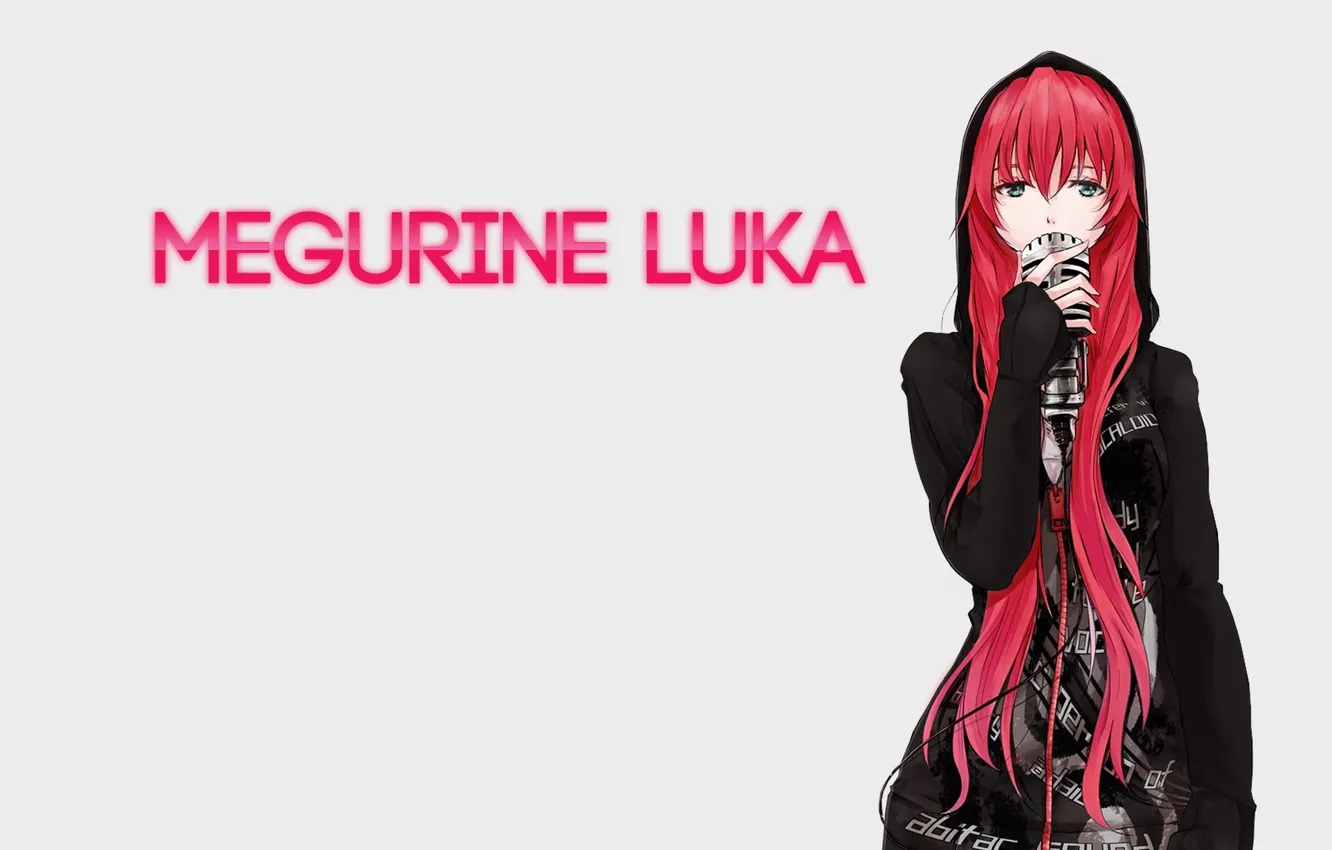 Фото обои взгляд, девушка, арт, микрофон, vocaloid, megurine luka, красные волосы