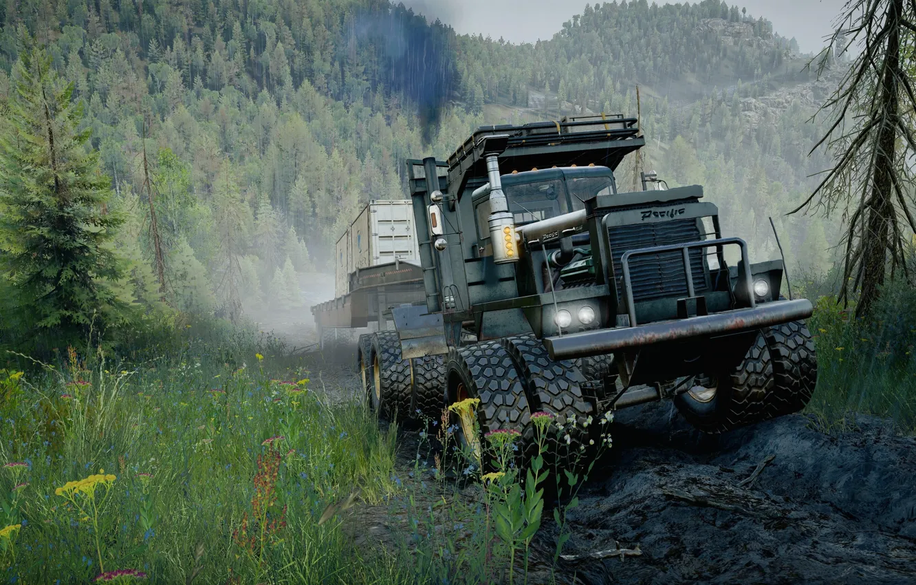Фото обои HDR, Canada, Wood, Smoke, Truck, Game, Trees, Mud