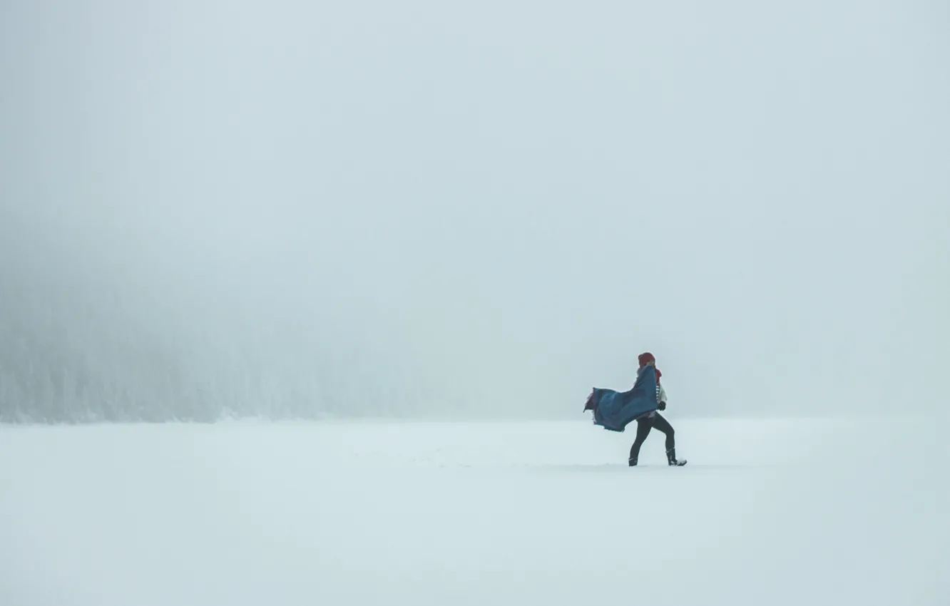 Фото обои winter, man, walking, snowing