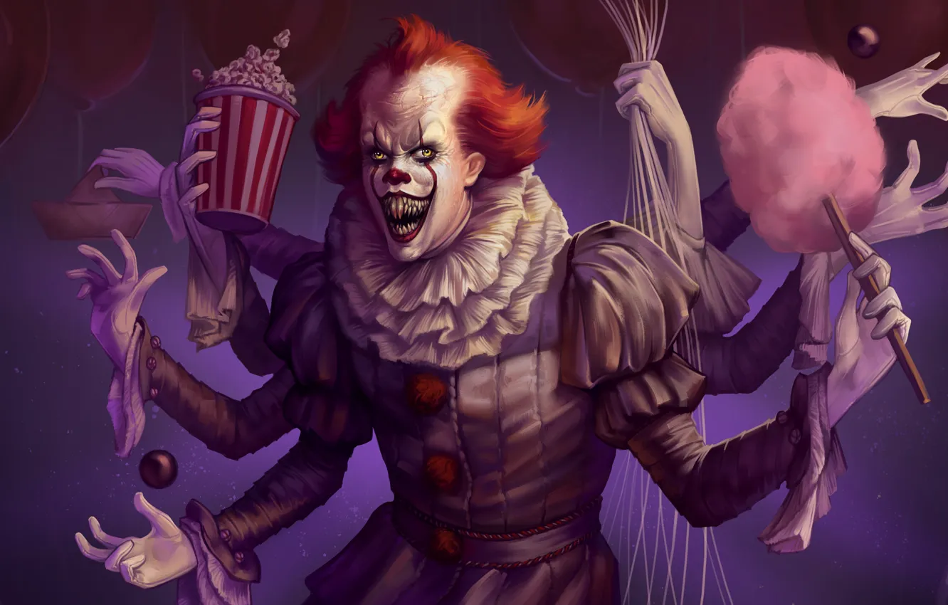 Фото обои клоун, арт, много рук, Artwork, Оно, Пеннивайз, Pennywise, Spiderwise