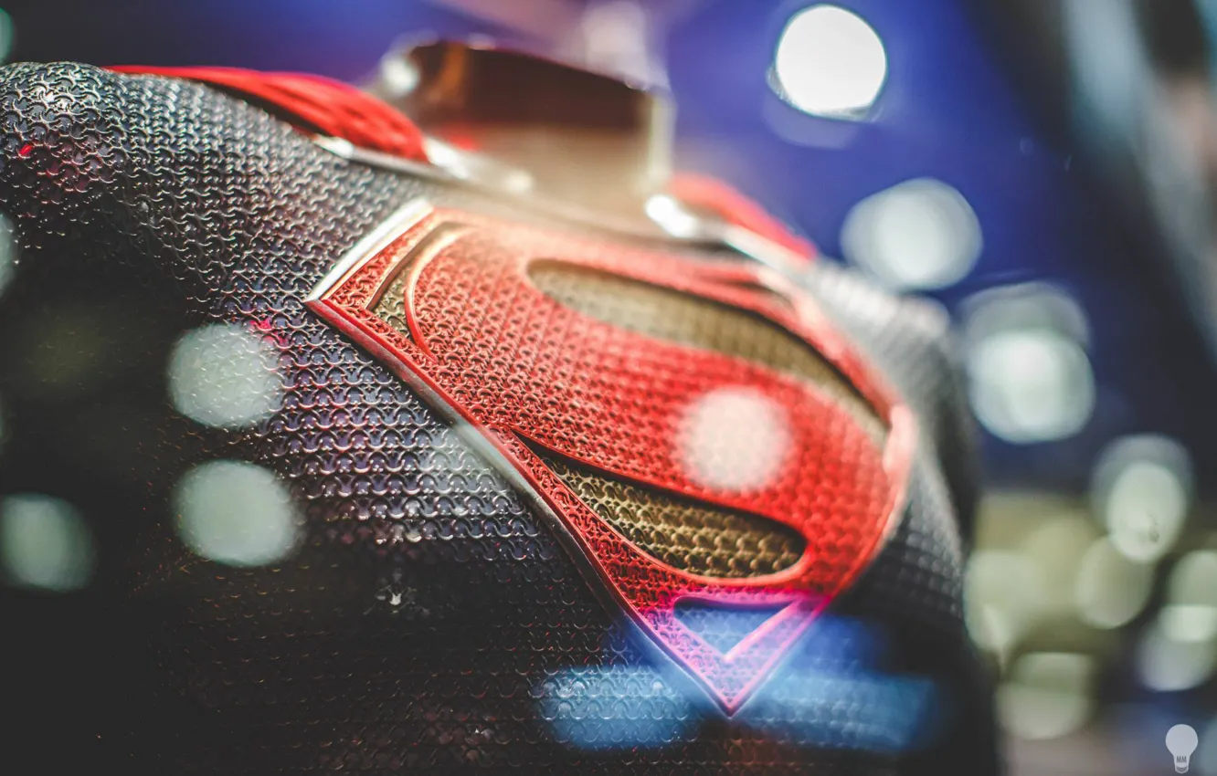 Фото обои light, red, yellow, blue, man, Superman, hero, steel