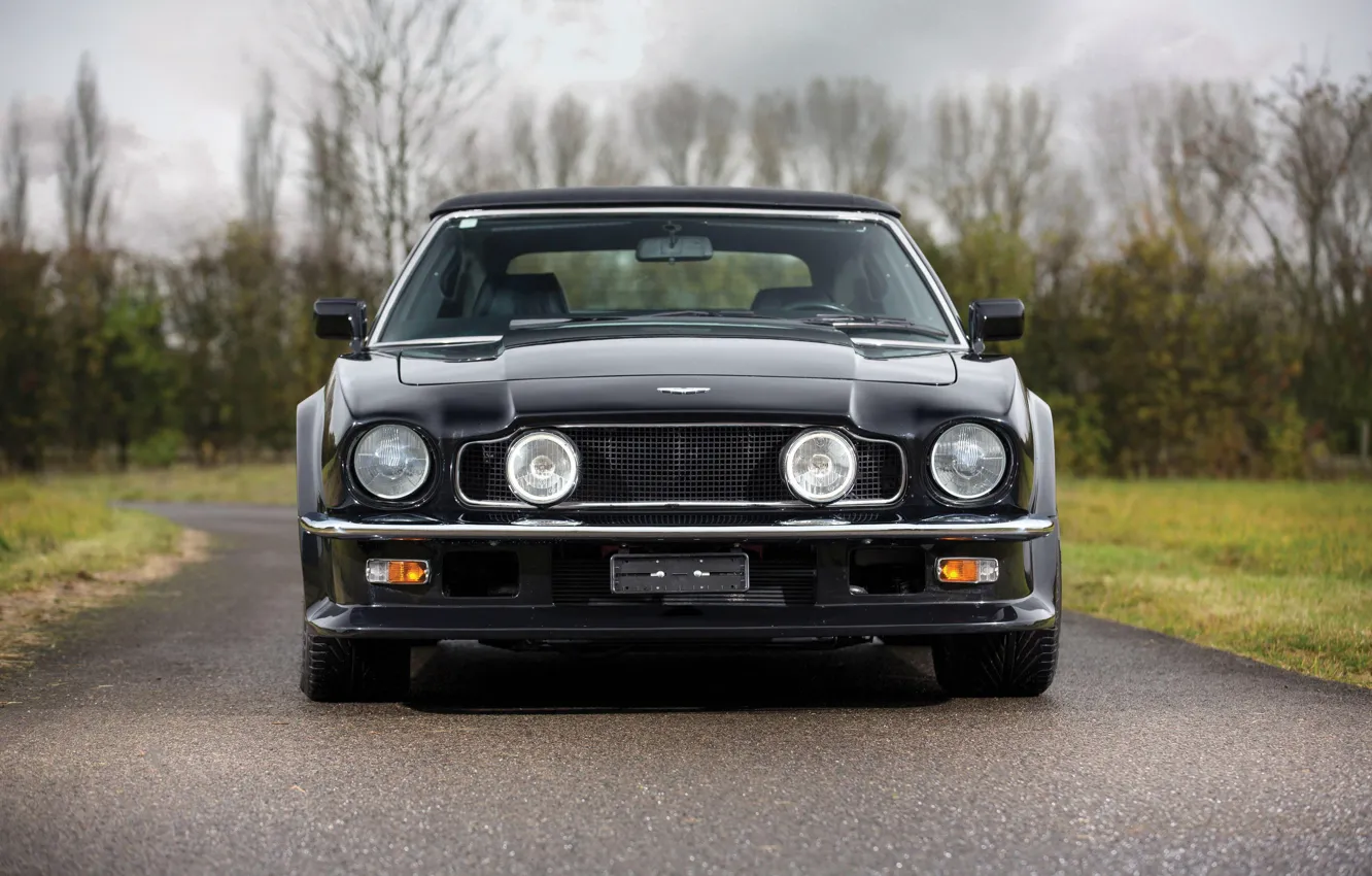 Фото обои Фары, Black, Вид спереди, Aston Martin V8 Vantage Volante
